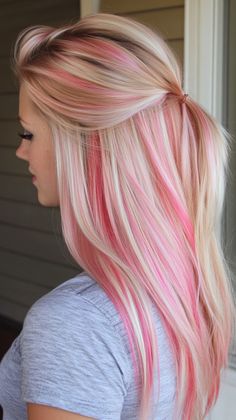 Rock a pink raspberry ombre in the back of your hair for a bold and unique look. Visit our page for tips on achieving this stunning style. Save this pin for ombre inspiration! Tags: #PinkRaspberryOmbre #HairColor #UniqueLook Blonde Hair With Pink Ends, Colourful Hair Ideas For Blondes, Trendy Hair Salon, Blonde And Pink Hair, Pink And Blonde Hair, Nyc Hair Salon, Pink Ombre Hair, Peekaboo Highlights