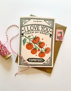 i love you from my heads tomato card with twine