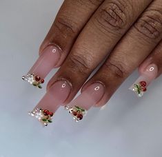 French Tip Nails With Design Black Women, 2023 Nails Ideas, Nails Supplies, 2023 Nails, Nail Goals, Brown Acrylic, Cherry Nails, Classy Acrylic Nails