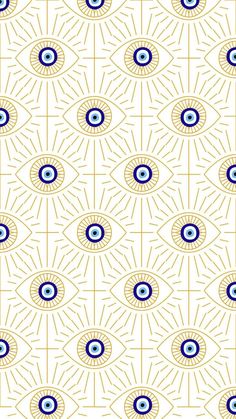 an abstract pattern with blue and yellow circles on white background, in the style of art deco