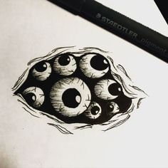 an eyeball drawing is shown in black and white