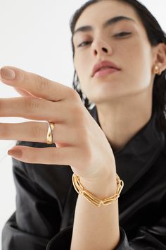 This look is styled with our Mara Folded Link Bracelet and Chloe Blue Sapphire ring. Diamond Jewellery Photography, Bracelet Shoot, 13 Moons, Jewelry Content, Female Portrait Poses, Lifestyle Jewelry, Chloe Ring, Photographing Jewelry, Jewellery Photography Inspiration