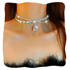 PRICES MAY VARY. Crystal choker necklace is made of high-quality alloy and rhinestones.Chic design of this rhinestone women choker necklace help you to be so eye-catching in the crowd. Rhinestone necklace doesn't have lobster clasp on the back,it is opening on the back so this sparkly crystal necklace is adjustable and suitable for most women. Water-drop pendant necklace not only have great workmanship,but also multiple usages.It can be used as choker necklace,and also as shiny headpiece to deco Necklace Silver Diamond, Coquette Jewelry, Ethereal Jewelry, Choker Necklace Silver, Women Choker Necklace, Sparkly Necklace, Prom Accessories, Silver Diamond Necklace, Rhinestone Choker Necklace