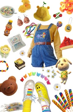 Vintage Kidcore Outfits, Kidcore Clothes Drawing, Casual Kidcore Outfits, Yellow Kidcore Outfit, Kidcore Indie Outfits, Soft Kidcore Aesthetic Outfit, Kidcore Summer Outfit