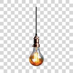 an orange light bulb hanging from a wire on a white background png clipart