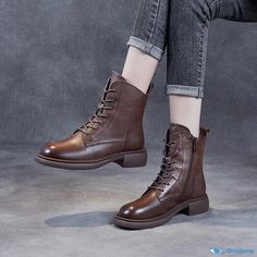 Orcajump - Stylish Retro Martin Boots with Cross Straps, Side Zipper, and Comfortable Flat Soles Handmade Leather Boots, Brogues Style, Heel Ankle Boots, Brown Ankle Boots, Martin Boots, Motorcycle Boots, Womens Ankle Boots, Wedge Boots, Womens Boots Ankle