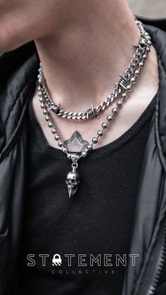 Some killer chains and pendant by STATEMENT COLLECTIVE Chains Men, Gothic Men, Grunge Jewelry, Silver Chain For Men, Chain For Men, Statement Jewellery, Silver Chains, Jewelry Lookbook, Mens Accessories Jewelry