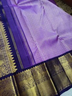 Lavender Pattu Saree Contrast Blouse, Navy Blue Pattu Saree, Lavender Silk Saree With Contrast Blouse, Dark Blue Blouse Designs, Lavender Saree Contrast Blouse, Lavender Pattu Saree, Lavender Sarees, Lavender Saree, Kanchivaram Silk Saree