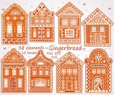 gingerbread house cut outs are shown in orange and white