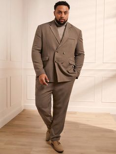 Marrón Trabajo Collar   Liso  Embellished No-Elástico Smart Casual Menswear Big Size, Big And Tall Fashion For Men Formal, Plus Size Men Outfits Formal, Big Men In Suits, Plus Size Groom Attire, Plus Men Fashion, Fat Guy Outfits, Plus Size Men Suits, Plus Size Groom