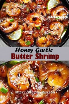 honey garlic butter shrimp in a skillet