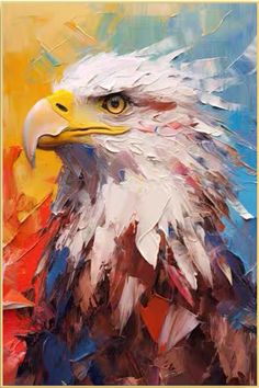 an eagle is shown in this colorful painting