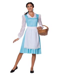 a woman in a costume holding a basket