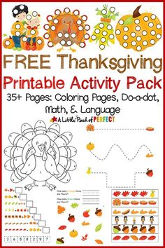 free thanksgiving printable activity pack for kids to practice colors, shapes, and numbers