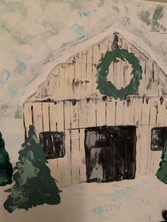 Winter scene of snow on an old rustic barn surrounded by evergreens.  Painted farmhouse style with a palette knife.  It has great textured and a matte finish.   The stretched canvas is 11 by 14 inches and has painted sides so you can hang it unframed. There may be slight variations as each painting is handmade. Chapel Painting, Manger Nativity, Painted Christmas Cards, Old Country Churches, Country Barn, Country Church, Winter Painting, Art Winter, White Barn