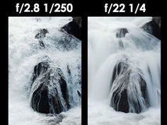 two pictures of water flowing over rocks with the caption which exposure is right?