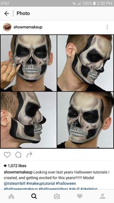 Makijaż Sugar Skull, Skull Makeup Tutorial, Skull Face Paint, Halloweenský Makeup, Halloween Make-up Looks, Creepy Halloween Makeup, Skeleton Makeup, Halloween Tutorial, Cool Halloween Makeup