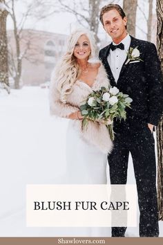 Blush Fur Cape Winter Wedding Gowns, Xmas Wedding, Winter Shoot, Snow Wedding, Anniversary Shoot, Big Trees