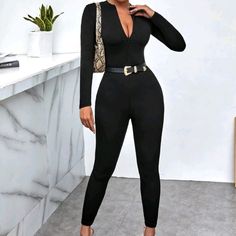 Zip Front Leotard Jumpsuit (Without Belt) Two Piece Romper, Black Sleeveless Jumpsuit, Spaghetti Strap Rompers, Outfits To Buy, Cami Romper, Polka Dot Jumpsuit, Boho Romper, Shein Pants, Silk Outfit