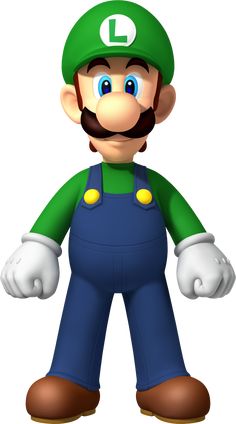 the mario bros character is wearing overalls