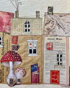 an altered collage of houses and mushrooms