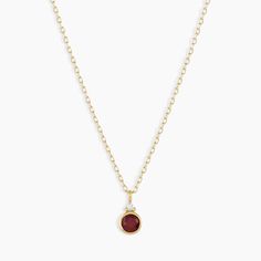 January Birthstone Necklace with Garnet Pendant | gorjana 14k Gold Filled Jewelry With Gemstone Accents, Dainty Ruby Gemstone Birthstone Necklace, Dainty Ruby Gemstone Necklace, Classic Round Jewelry With Gemstone Accents, Everyday Gold Plated Jewelry With Bezel Setting, Everyday Gold-plated Jewelry With Bezel Setting, Everyday Stackable Jewelry With Round Stone, 14k Gold Birthstone Necklace With Gemstone Accents, 14k Gold Jewelry With Gemstone Accents