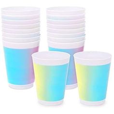 a stack of cups with different colors on them