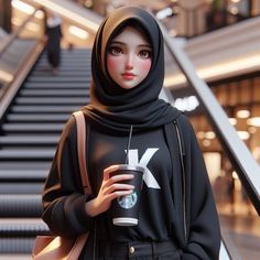 a woman in hijab holding a starbucks cup