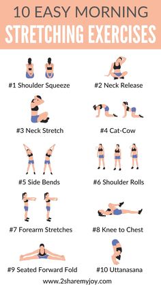 a poster showing how to do an easy morning stretching exercise for back and chest muscles