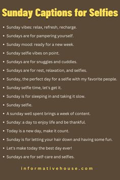 Sunday Captions for Selfies: Inspirational Quotes to Up Your Instagram Game It Sunday Quotes, Sunday Selfie Instagram Story, Sunday Instagram Story Quotes, Lounge Captions, Lazy Sunday Captions Instagram, Caption For Glasses Selfie, Sunday Morning Captions Instagram, Comment For Sister Picture Instagram, Sunday Selfie Captions