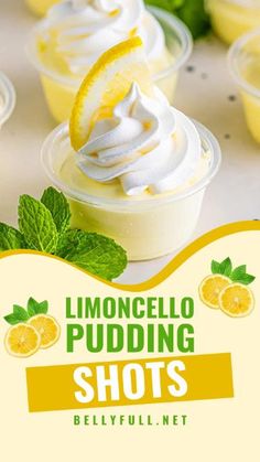 lemon pudding shots with whipped cream on top