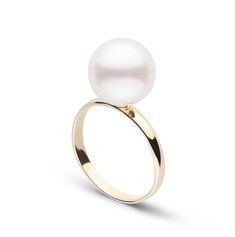 This classic ring design draws attention to the beauty of the freshadama grade 10.0-11.0 mm freshwater pearl. The sharp luster of the pearl is emphasized as it sits nested securely in the 2 mm gold band. Freshadama pearls are sorted highest .01% of the freshwater pearl harvest each year. These pearls are exceptionally difficult to collect, and we've been proudly offering them for decades through our exclusive partnerships in Asia. With less than 5% deviation from a perfectly round shape, these p Pearl Ring Design, South Sea Pearl Ring, Akoya Pearl Ring, Saltwater Pearls, Jewelry Appraisal, Pearl Jewellery, Sea Pearl, Sea Pearls, Pearl Types