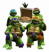 the teenage mutant turtles are eating pizza together