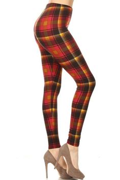 Red Sun Plaid Design Leggings Red Plaid Leggings Outfit, Blue Plaid Leggings, Red Plaid Pants Modcloth, Trendy Non-stretch Red Leggings, Punk Plaid Leggings, Holiday Leggings, Buy Leggings, Nylon Leggings, Buttery Soft Leggings