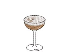 a drawing of a wine glass with olives in it