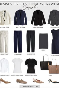 Corporate Attire Women Capsule, Woman Business Professional, Business Professional Outfits Capsule, Business Professional Wardrobe Basics, Business Professional Travel Outfits, Business Formal Capsule Wardrobe, Easy Business Professional Outfits, Business Formal Women Summer, Workwear Outfit Ideas