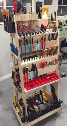 a wooden rack filled with lots of different items