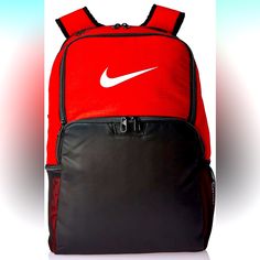 Extra Large Red Nike Brasilia Backpack With Space For A Laptop Nike Standard Backpack, University Red Backpack For Everyday Use, Nike Rectangular Backpack For Back To School, Nike Rectangular Backpack For Sports, Nike Sports Backpack Rectangular, Nike Rectangular Sports Backpack, Red Rectangular Backpack For Back To School, University Red Everyday Backpack, Red Rectangular Backpack