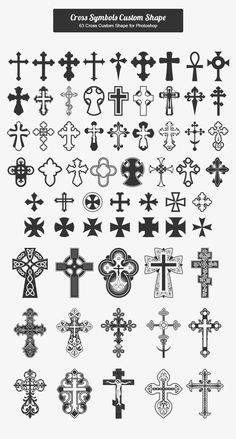 the cross symbol collection is shown in black and white, as well as several different types of crosses