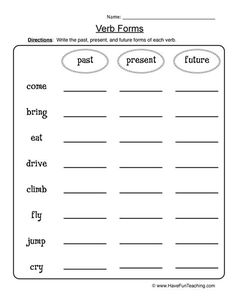 the verb forms worksheet