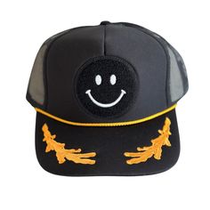 Adjustable Trucker Snapback Hat With Patches, Casual Baseball Cap With Patches And Flat Brim, Trendy Snapback Hat With Patches And Curved Brim, Adjustable Snapback Hats With Patches, Casual Flat Brim Baseball Cap With Patches, Trucker Snapback Hat With Curved Brim And Patches, Playful Snapback Trucker Hat For Outdoor, Adjustable Trucker Hat With Patches And Curved Brim, Adjustable Snapback Trucker Hat With Patches