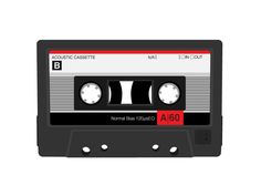 an old black and white cassette with red tape