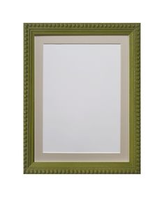 a green and white frame on a white wall