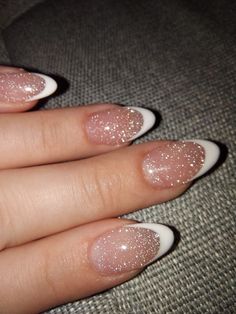 Glittery Nails Short, Birthday Nail Inspo 2024, Fancy Short Nails, Pink Nails Ideas Glitter, Sparkly French Nails, Nail Inspo Glitter, Homecoming Nail Ideas, Pink Nails With Glitter, Hoco Nails