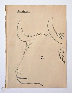 a drawing of a bull's head is shown on a piece of paper