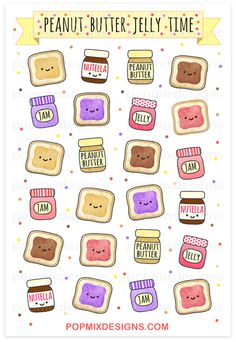 peanut butter and jelly time stickers on a white background with the words peanut butter time