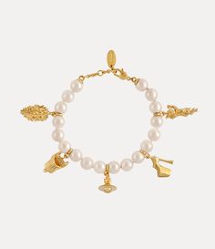 Anglo Pearl Bracelet in GOLD-CREAMROSE-Pearl | Vivienne Westwood® Vivienne Westwood Bracelet, Pearl Bracelet Gold, Luxury Jewellery, Watch Gifts, Swarovski Pearls, Lace Boots, Vivienne Westwood, Lace Up Shoes, Pearl Bracelet