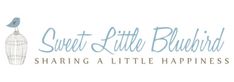 the logo for sweet little bluebird sharing a little happiness, with a bird in a cage