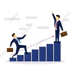 two men in business suits are climbing up the bar chart