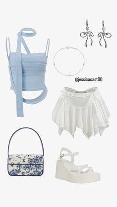 Sky Blue Concert Outfit, Outfit Ideas Blue And White, Blue Look Outfit, Blue Hour Outfit, Aesthetic Outfits Blue, Blue White Outfit Aesthetic, Txt Light Concept Outfit Ideas, Outfit Idea For Concert, Aesthetic Kpop Outfits